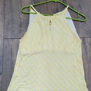 New york and company white and yellow striped sleeveless shirt